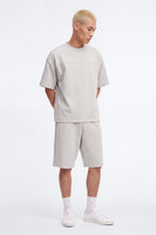 Structured Fleece Paneled Tee - Light Grey image 2