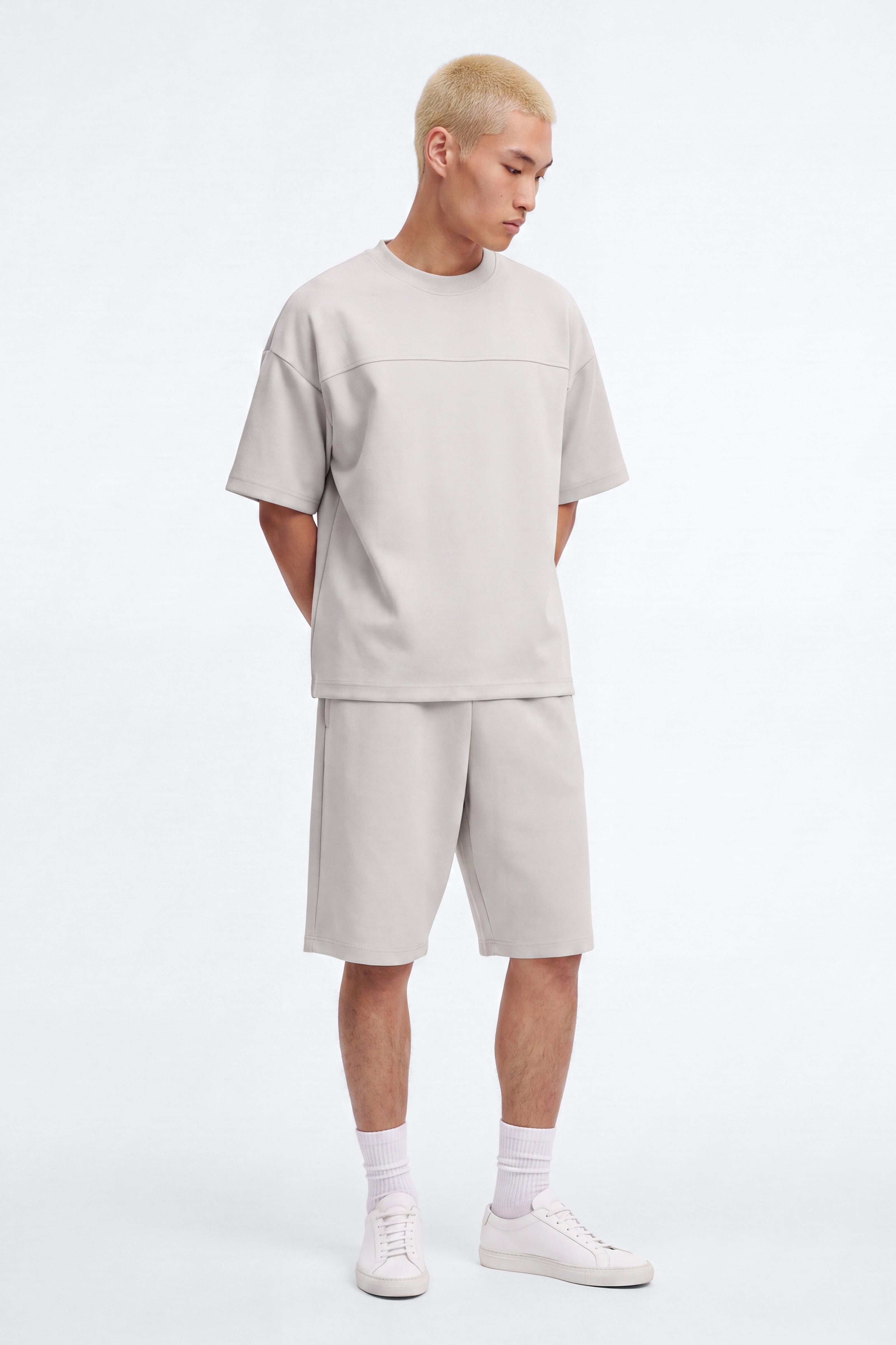 Structured Fleece Paneled Tee - Light Grey image 2