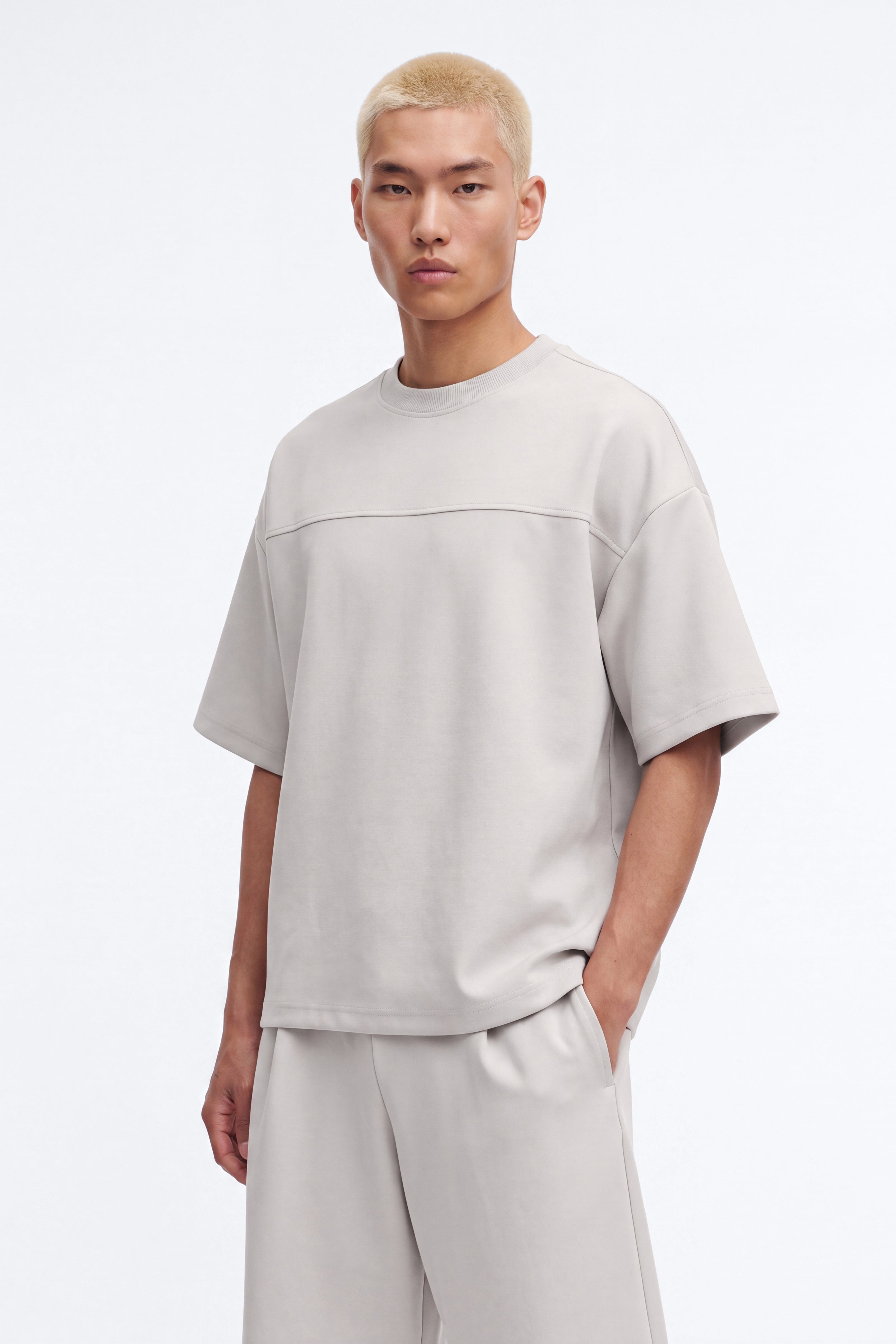 Structured Fleece Paneled Tee - Light Grey image 1