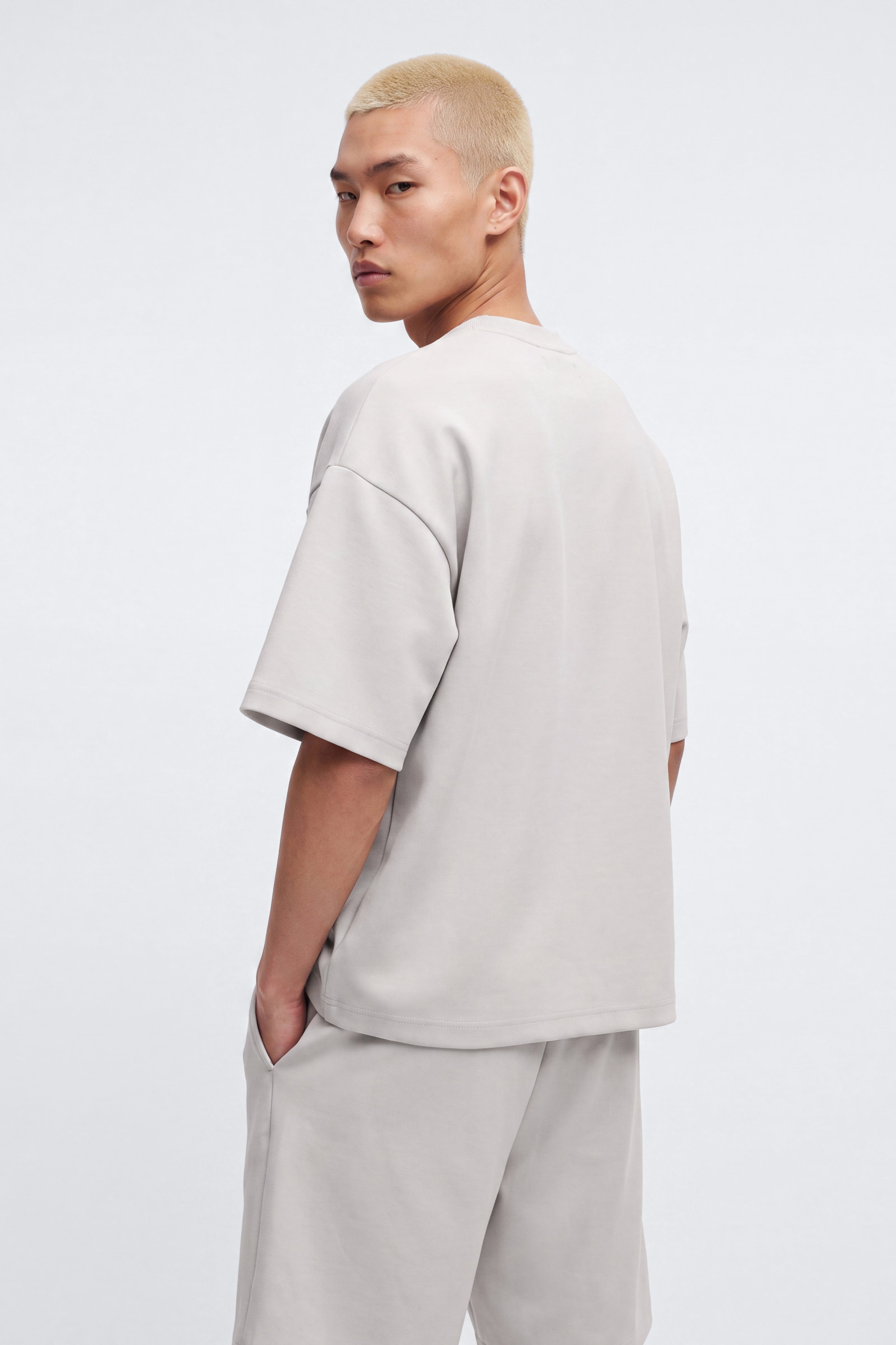 Structured Fleece Paneled Tee - Light Grey image 4