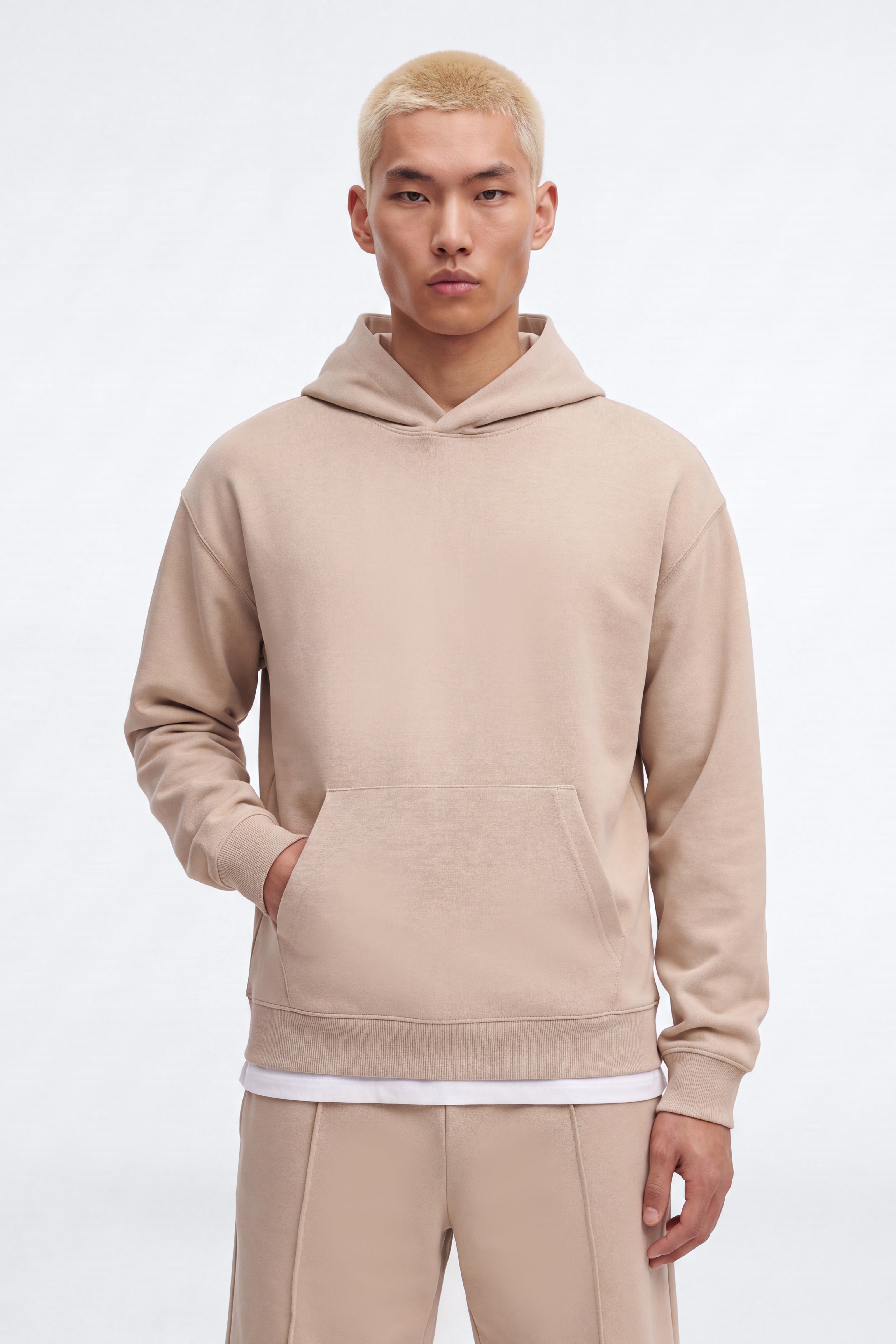 Structured Fleece Hoodie - Tan image 1