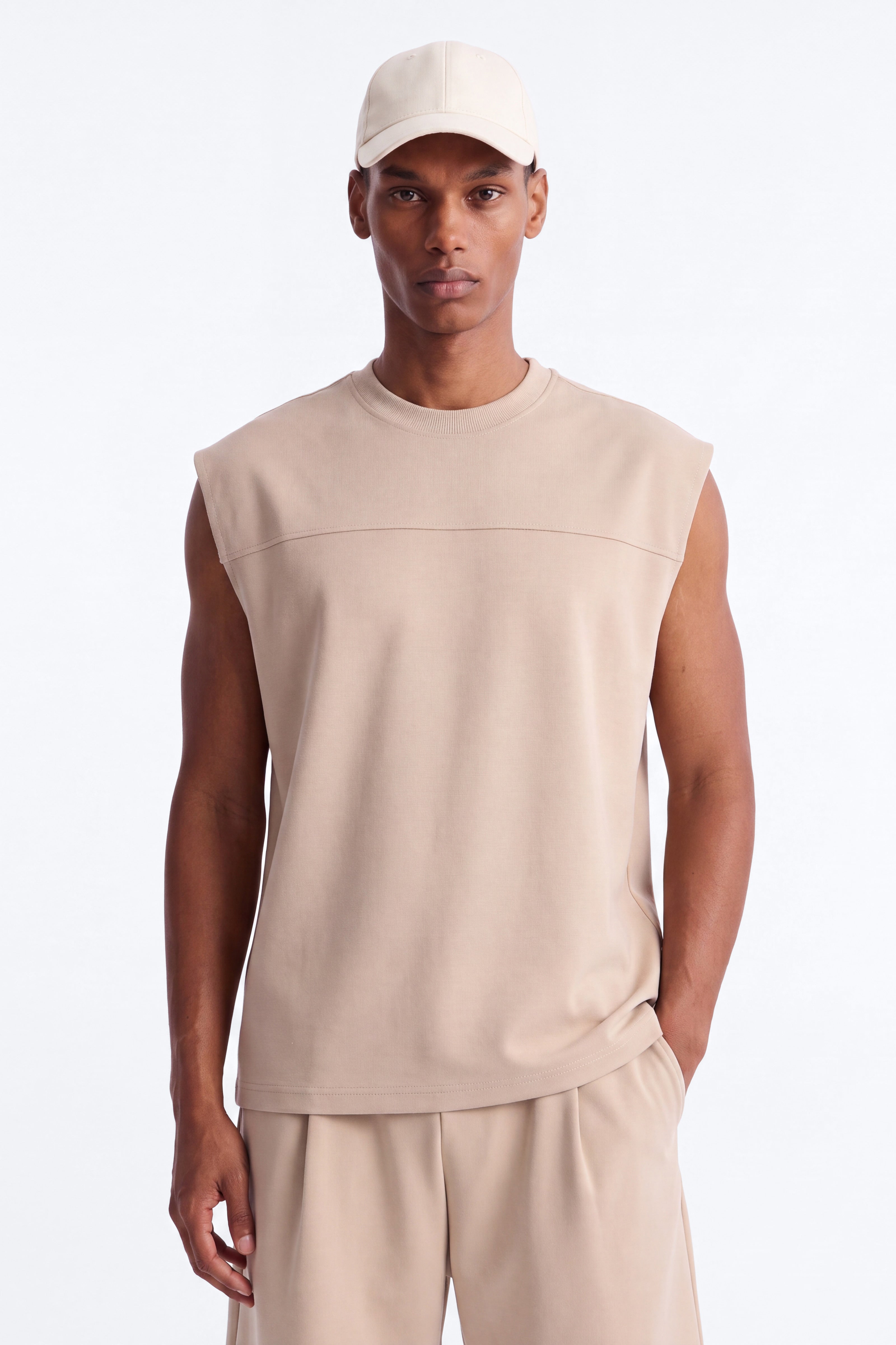 Structured Fleece Muscle Tee - Tan image 1