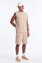 Structured Fleece Muscle Tee - Tan image 2