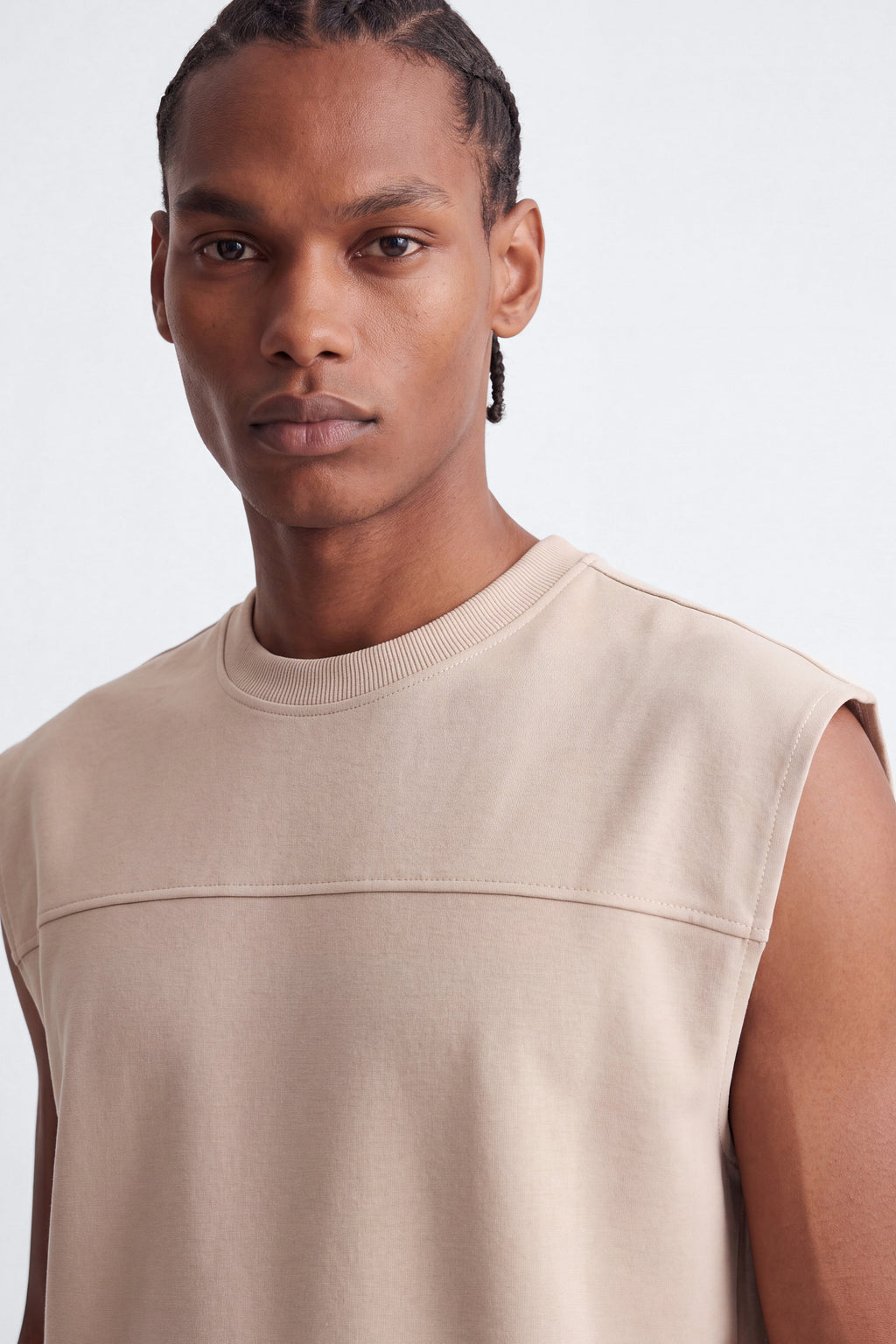Structured Fleece Muscle Tee - Tan image 3