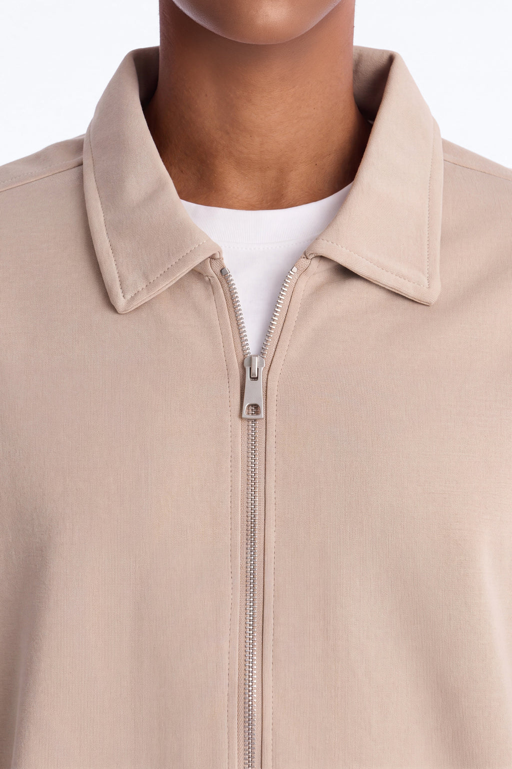 Structured Fleece Oversized Full Zip Polo - Tan image 3