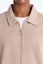 Structured Fleece Oversized Full Zip Polo - Tan image 3