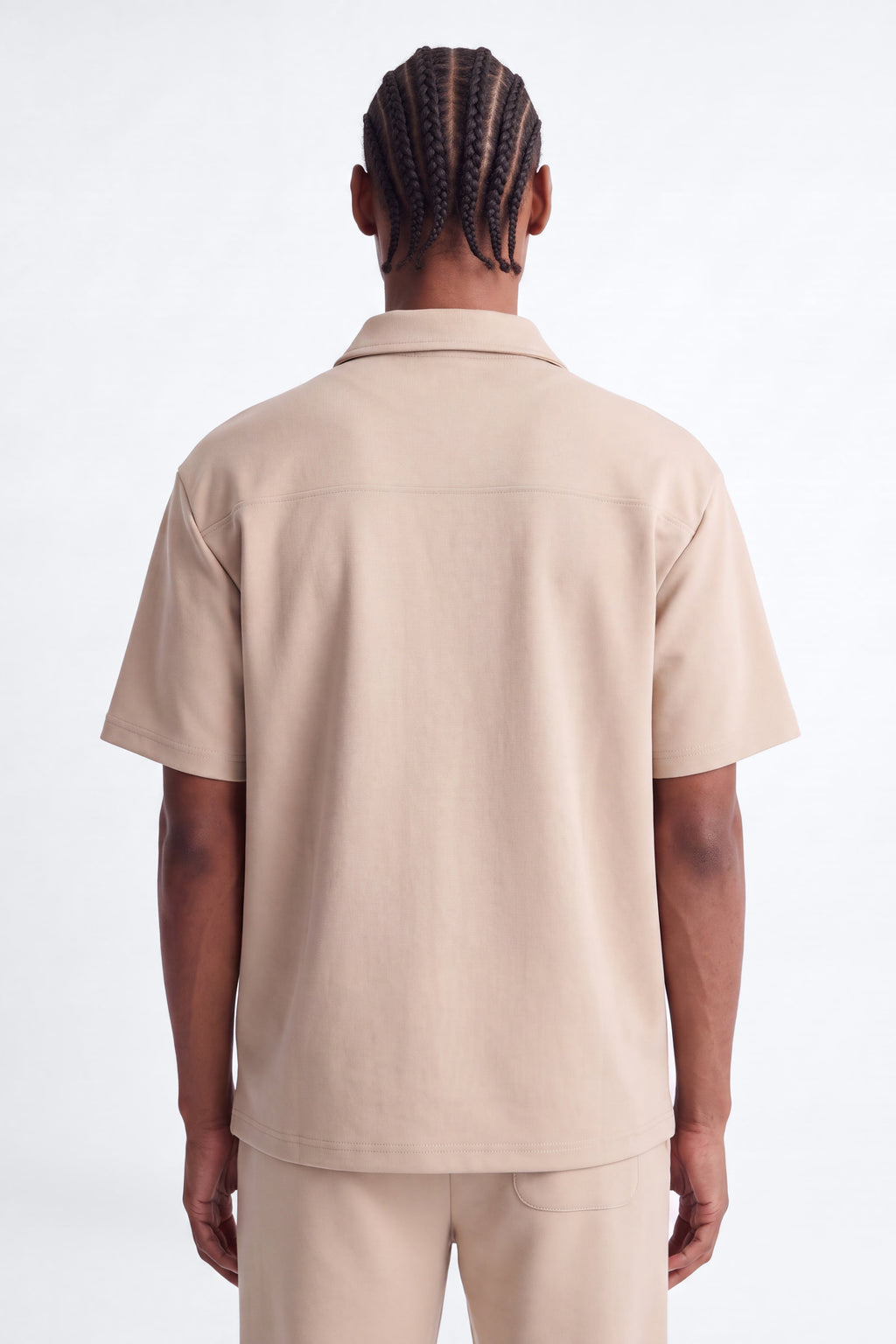 Structured Fleece Oversized Full Zip Polo - Tan image 4