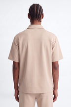 Structured Fleece Oversized Full Zip Polo - Tan image 4