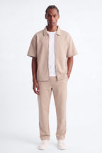 Structured Fleece Oversized Full Zip Polo - Tan image 2