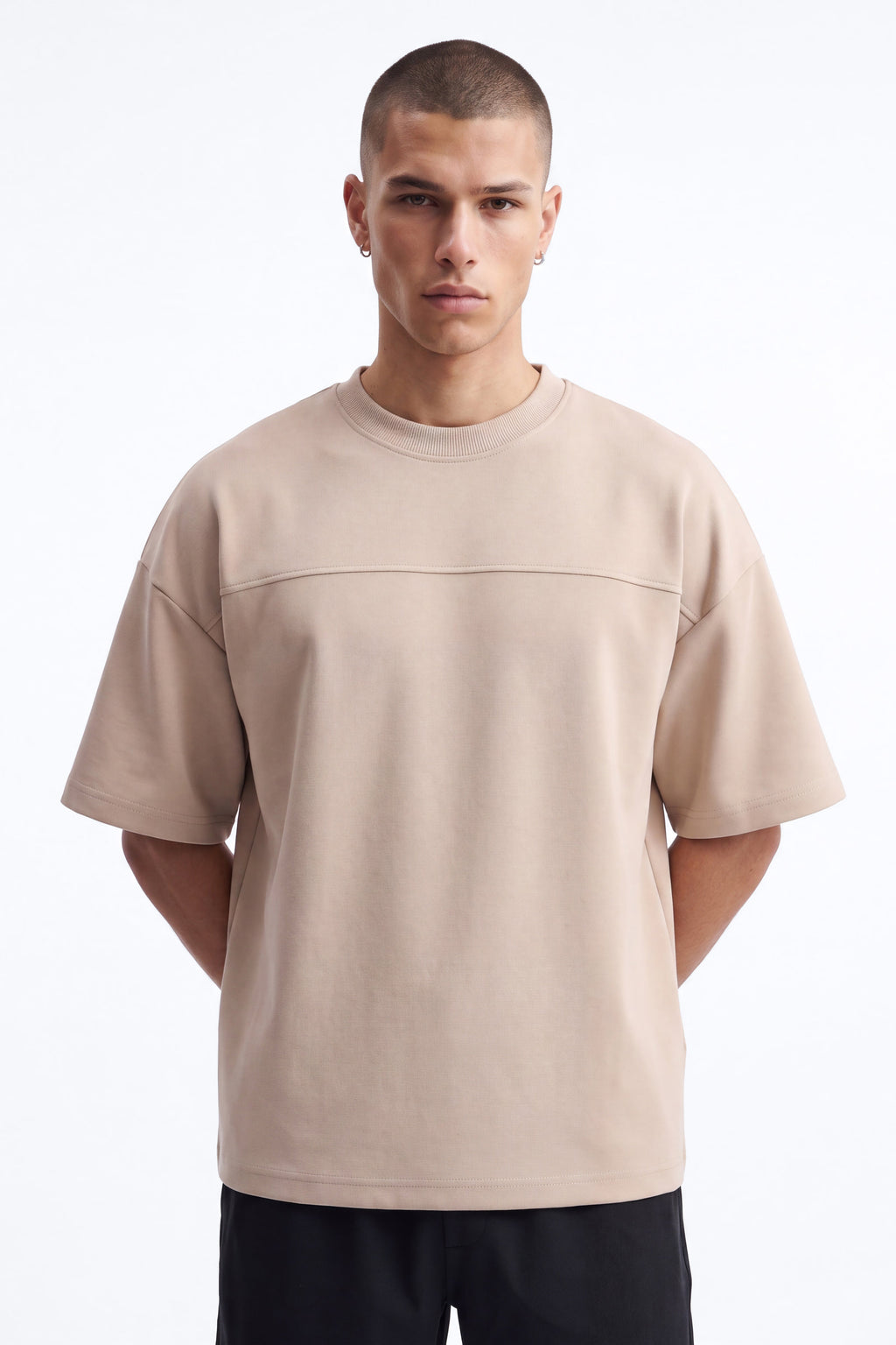 Structured Fleece Paneled Tee - Tan image 1