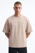 Structured Fleece Paneled Tee - Tan image 1