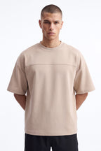 Structured Fleece Paneled Tee - Tan image 1