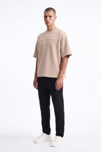 Structured Fleece Paneled Tee - Tan image 2