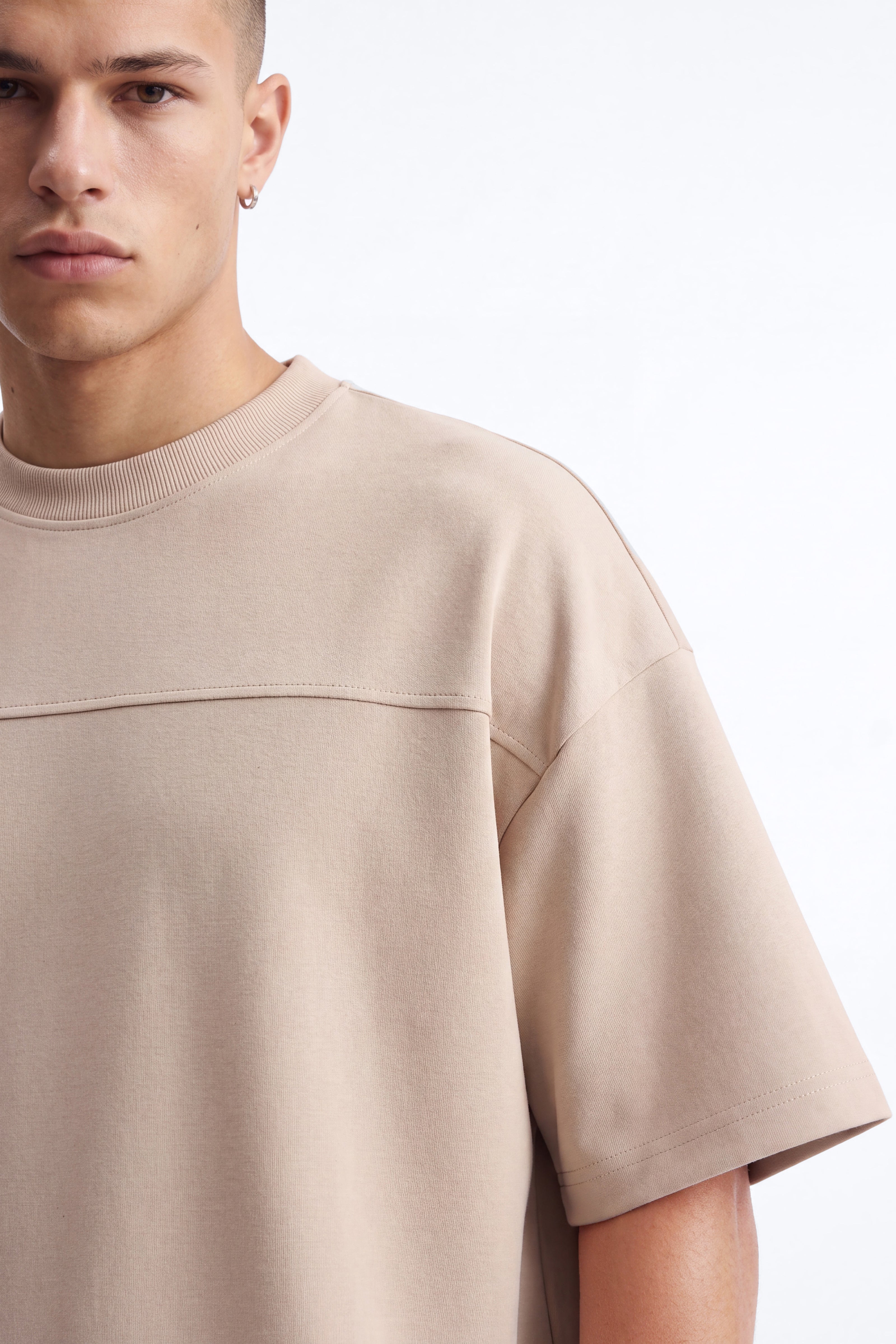 Structured Fleece Paneled Tee - Tan image 3