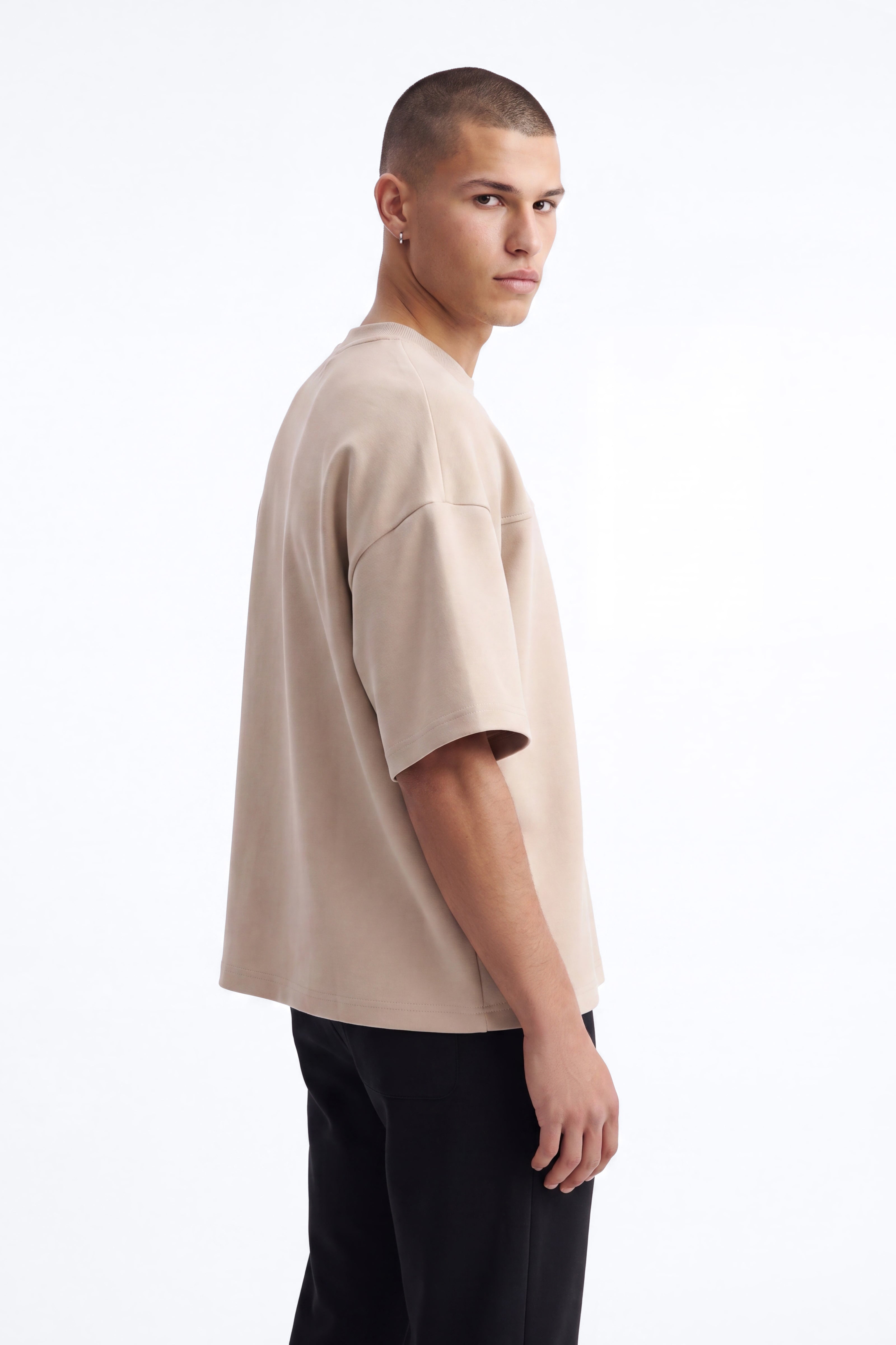 Structured Fleece Paneled Tee - Tan image 4