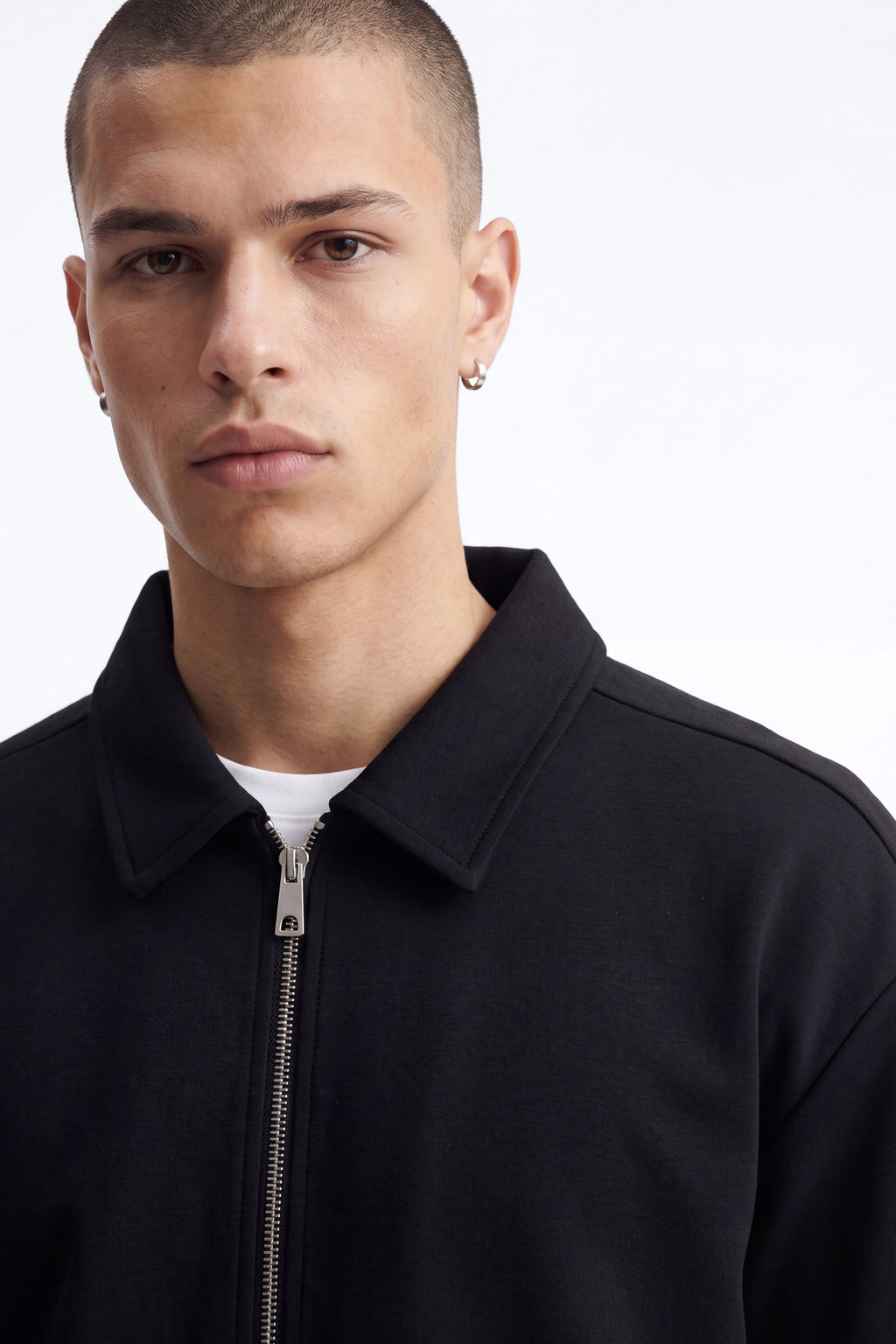 Structured Fleece Oversized Full Zip Polo - Black image 3