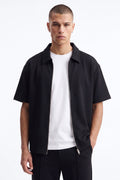 Structured Fleece Oversized Full Zip Polo - Black image 1