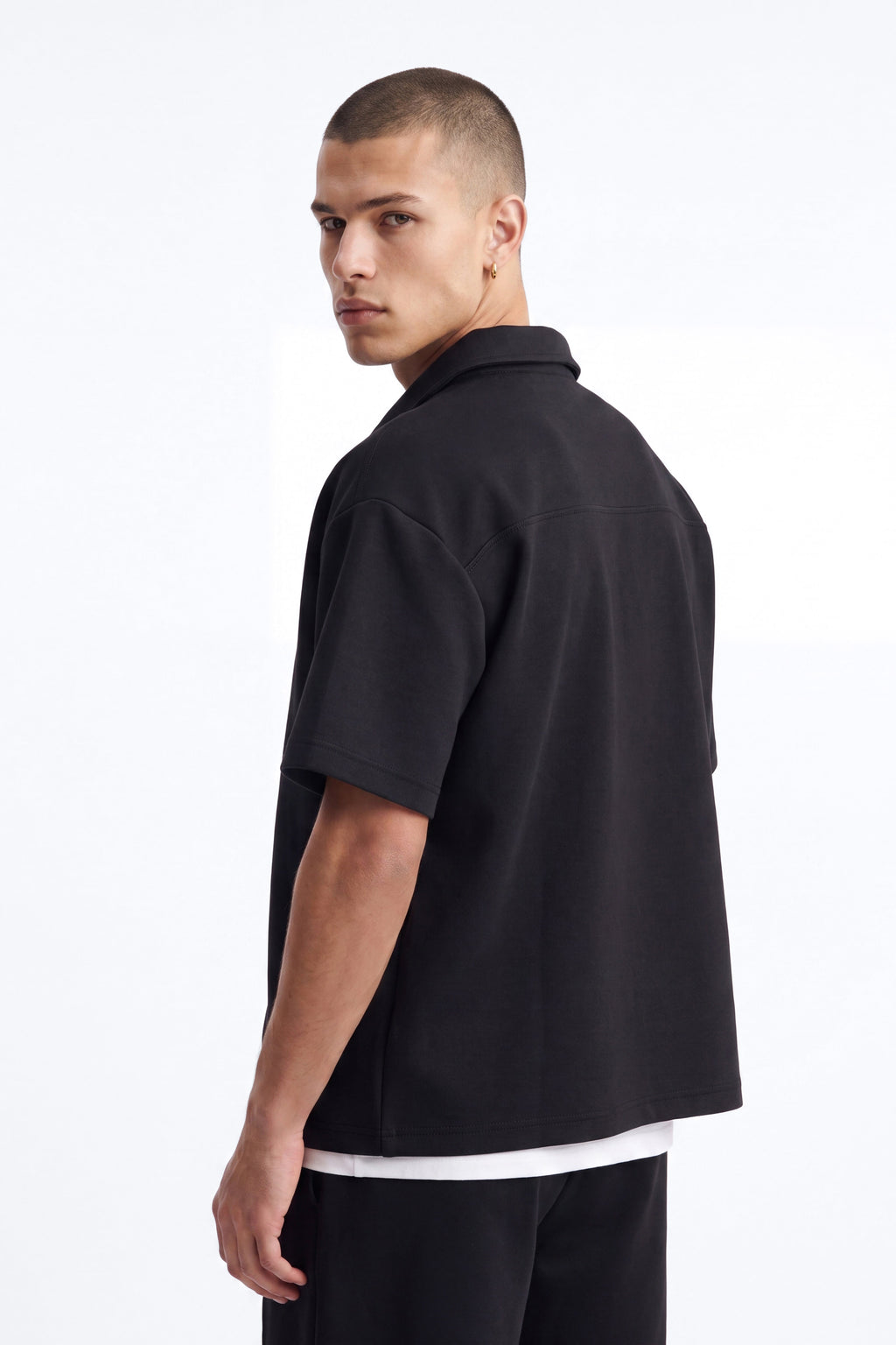 Structured Fleece Oversized Full Zip Polo - Black image 4