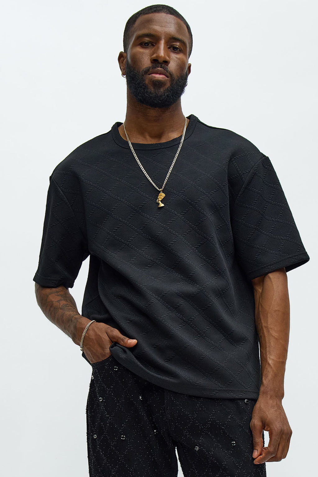 Lingo Textured Relaxed Tee - Black image 1