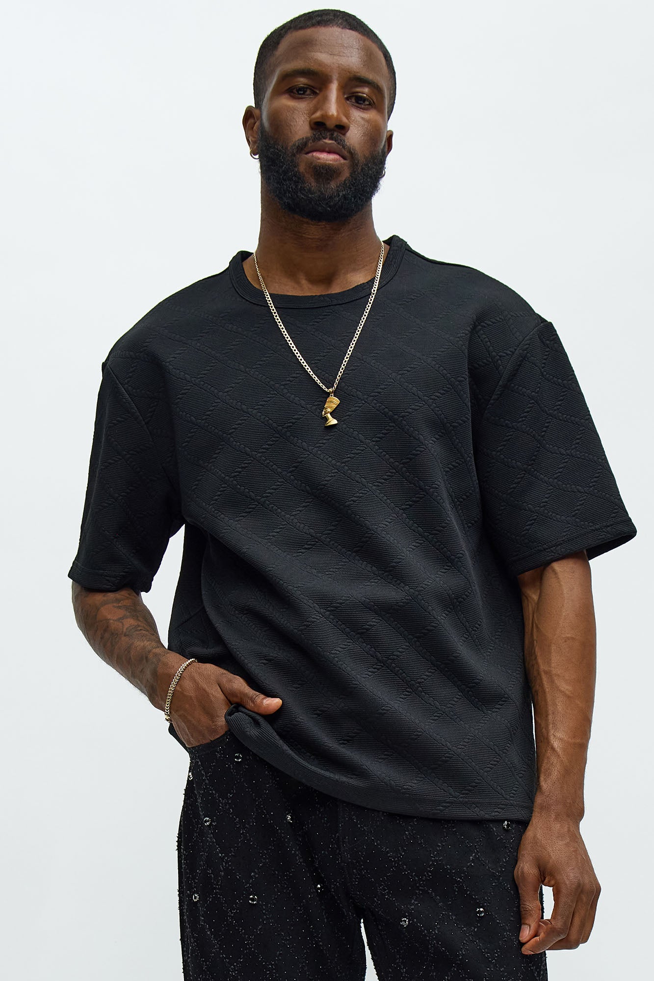 Lingo Textured Relaxed Tee - Black image 1