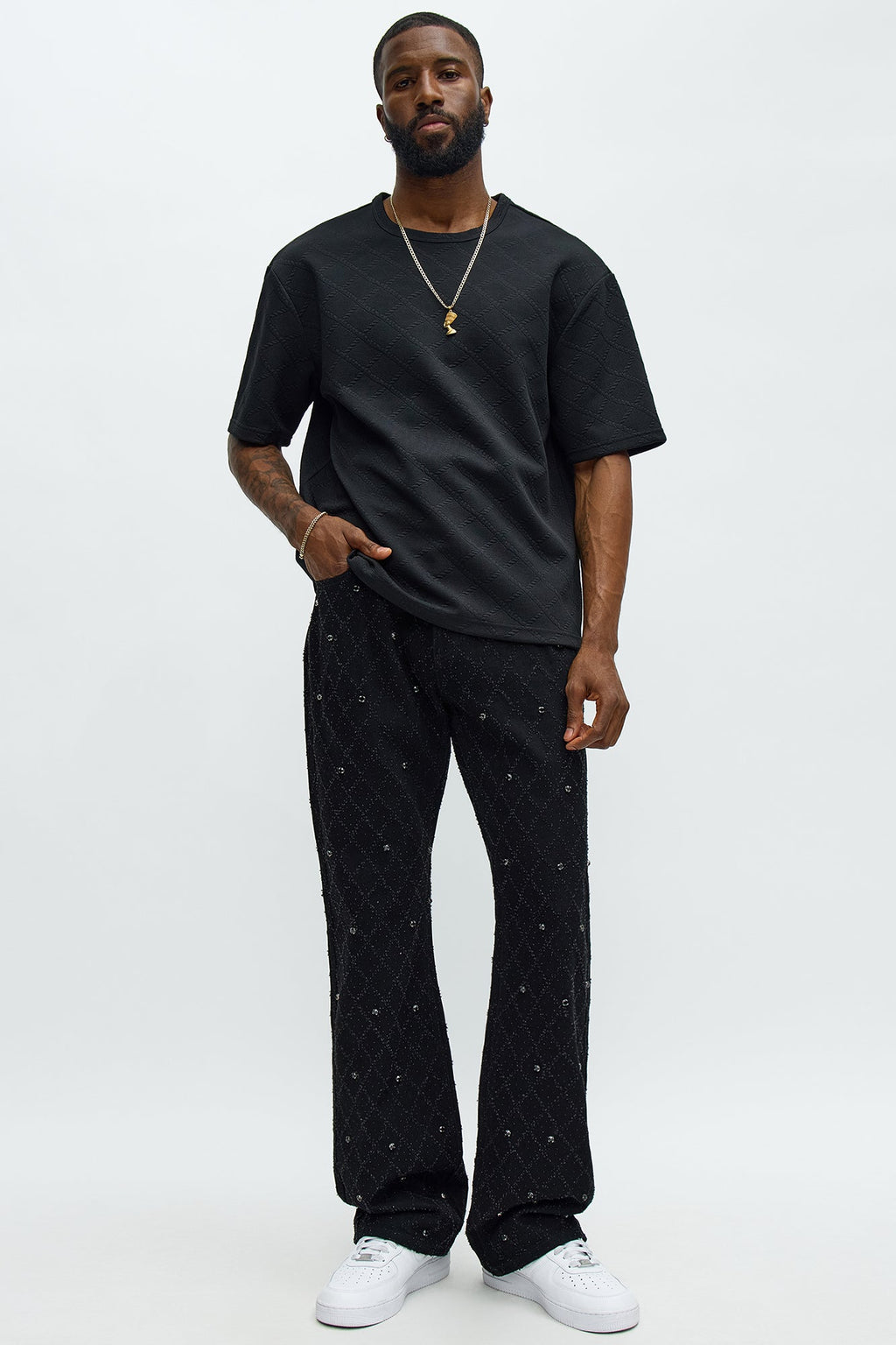 Stacked Slim Flare Wrecked In Jewels Jeans - Black image 2