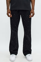 Stacked Slim Flare Wrecked In Jewels Jeans - Black image 1