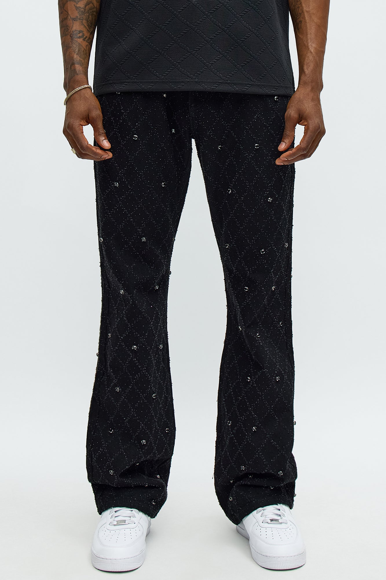 Stacked Slim Flare Wrecked In Jewels Jeans - Black image 1