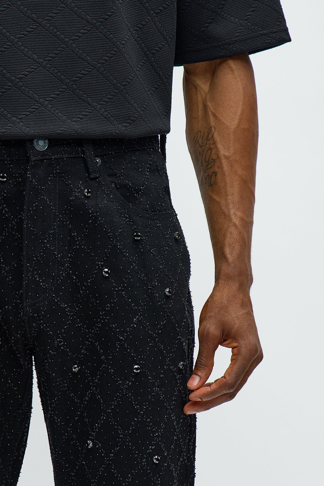 Stacked Slim Flare Wrecked In Jewels Jeans - Black image 4