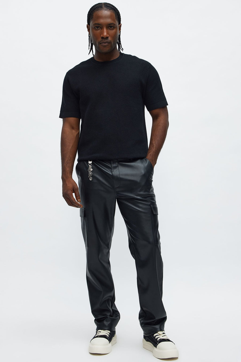 Rib Textured Knit Relaxed Tee - Black image 2