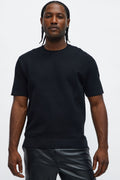 Rib Textured Knit Relaxed Tee - Black image 1