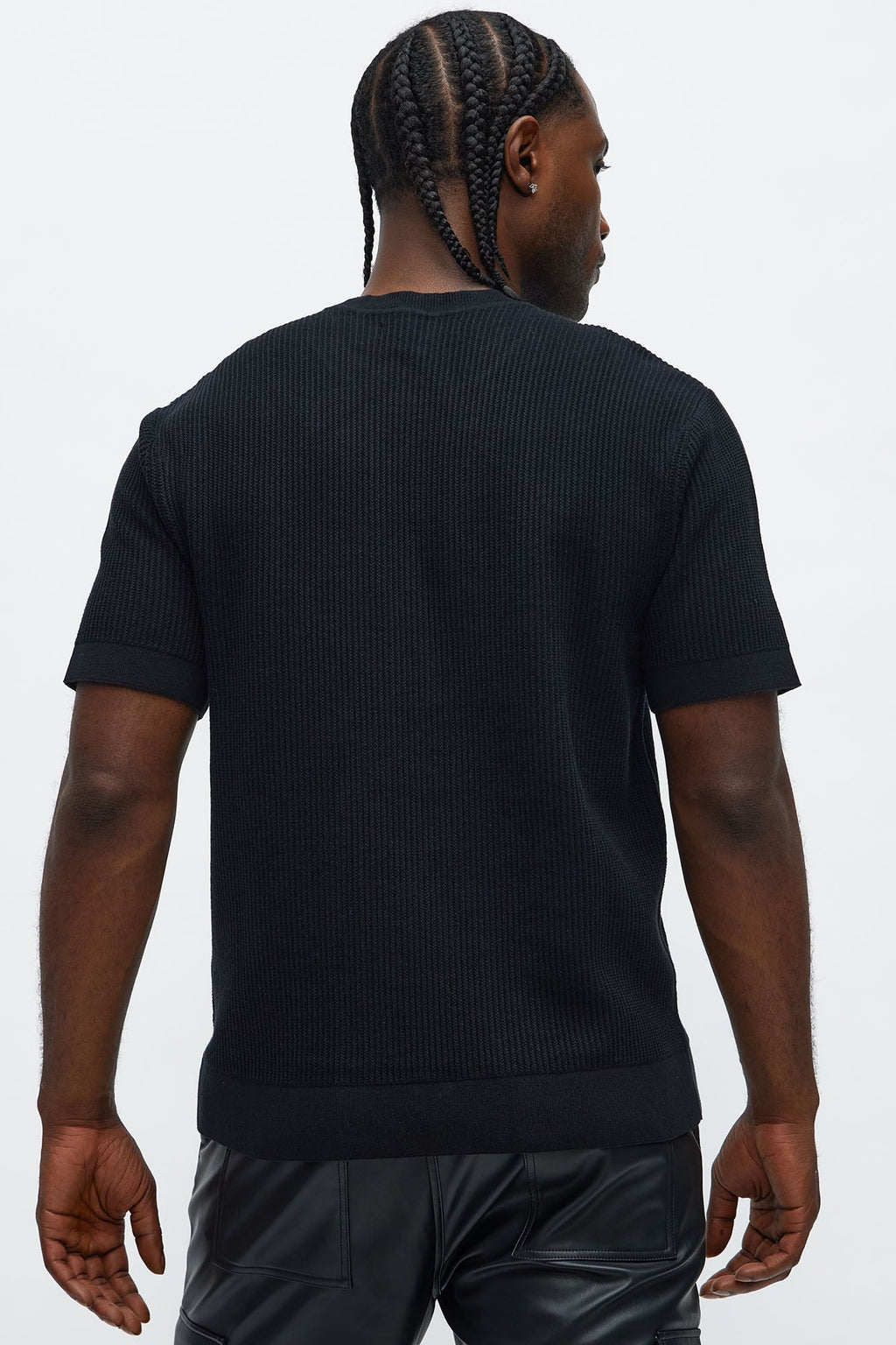 Rib Textured Knit Relaxed Tee - Black image 4