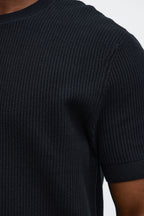 Rib Textured Knit Relaxed Tee - Black image 3