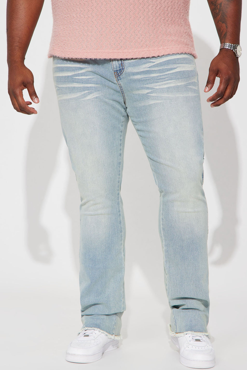 Along Side Zipper Stacked Skinny Flare Jeans - Light Blue Wash image 2