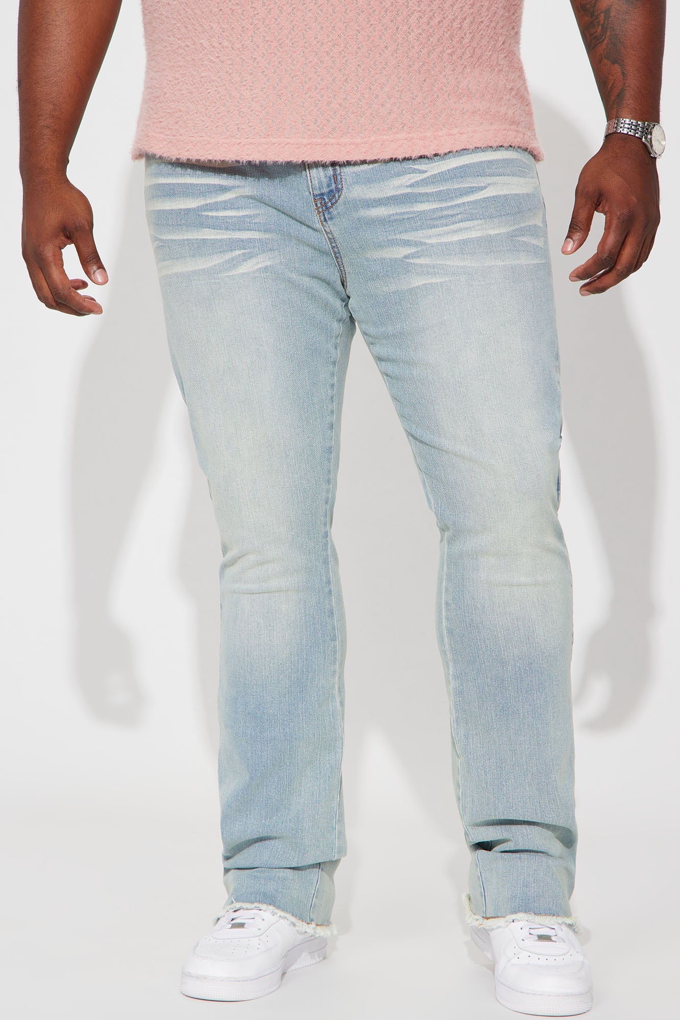 Along Side Zipper Stacked Skinny Flare Jeans - Light Blue Wash image 2