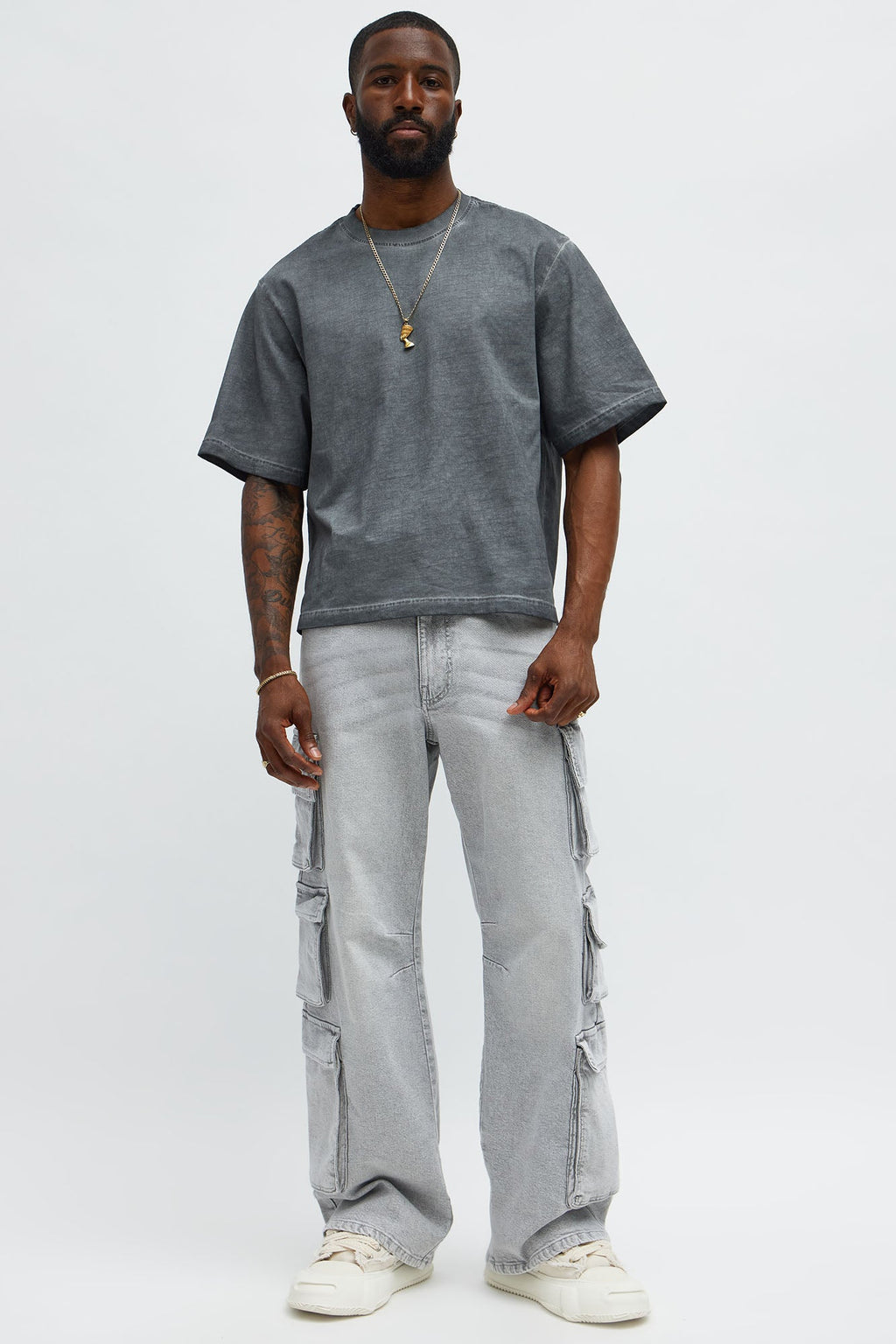 Tinted Wash Boxy Cropped Heavyweight Short Sleeve Tee - Grey image 2