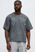 Tinted Wash Boxy Cropped Heavyweight Short Sleeve Tee - Grey image 1