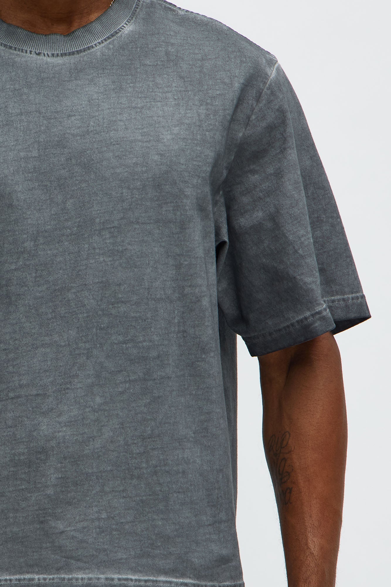 Tinted Wash Boxy Cropped Heavyweight Short Sleeve Tee - Grey image 3