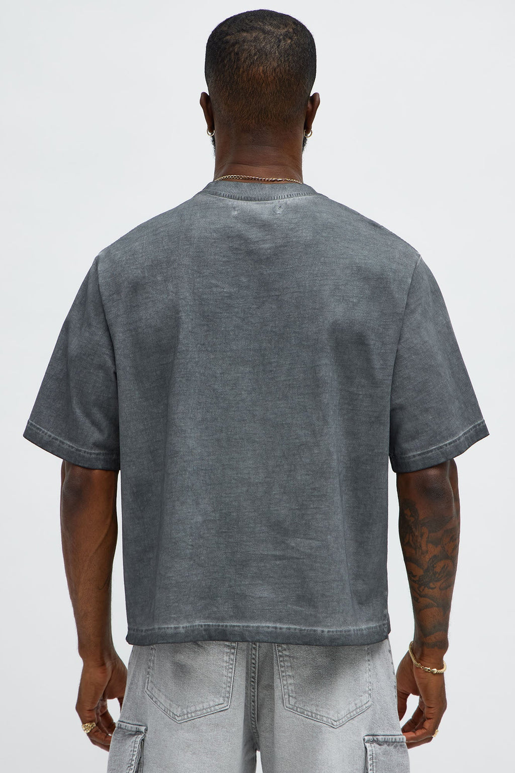 Tinted Wash Boxy Cropped Heavyweight Short Sleeve Tee - Grey image 4
