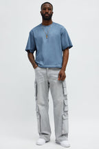 Tinted Wash Boxy Cropped Heavyweight Short Sleeve Tee - Blue image 2
