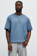 Tinted Wash Boxy Cropped Heavyweight Short Sleeve Tee - Blue image 1