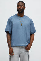 Tinted Wash Boxy Cropped Heavyweight Short Sleeve Tee - Blue image 1