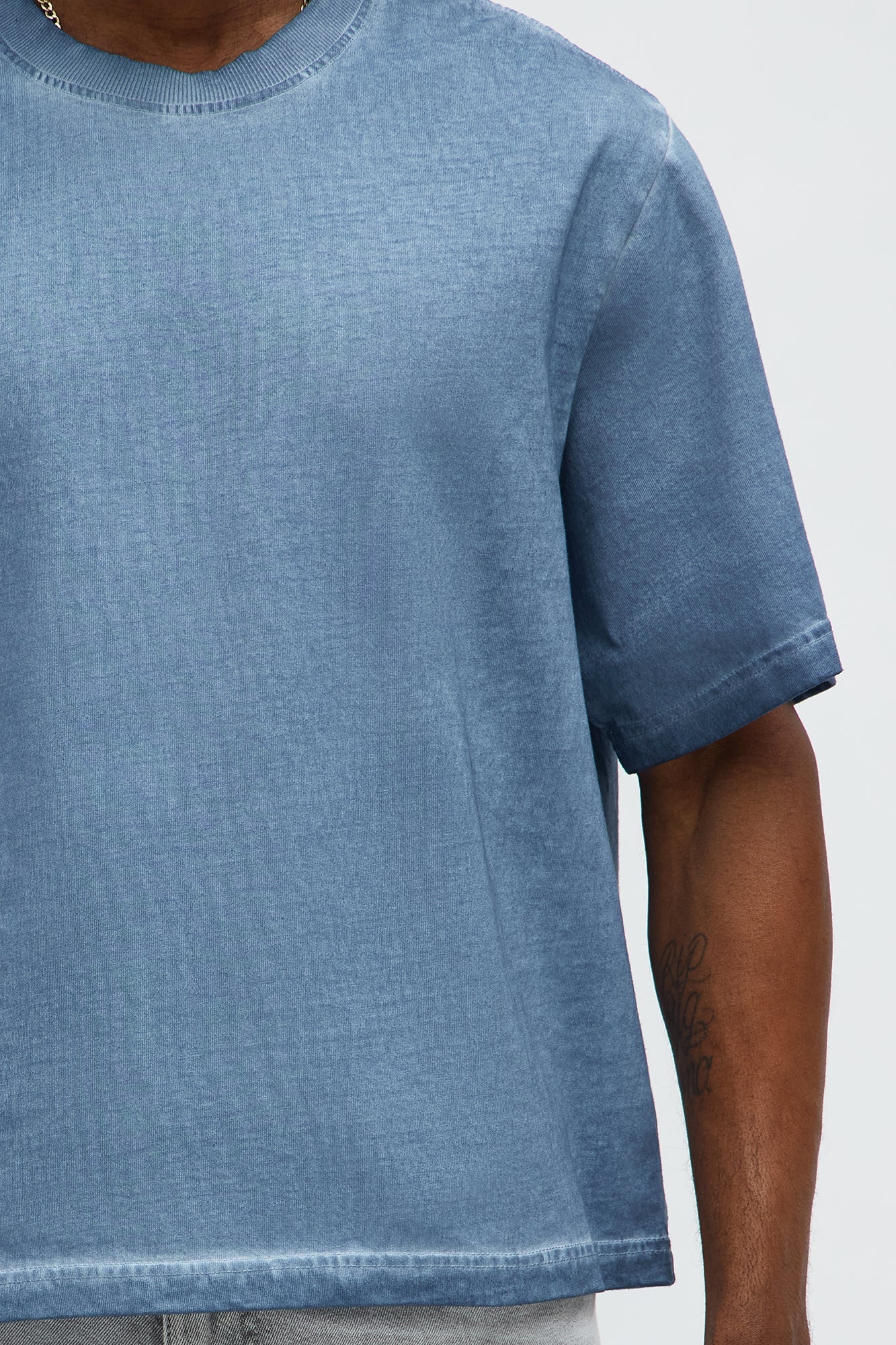 Tinted Wash Boxy Cropped Heavyweight Short Sleeve Tee - Blue image 3