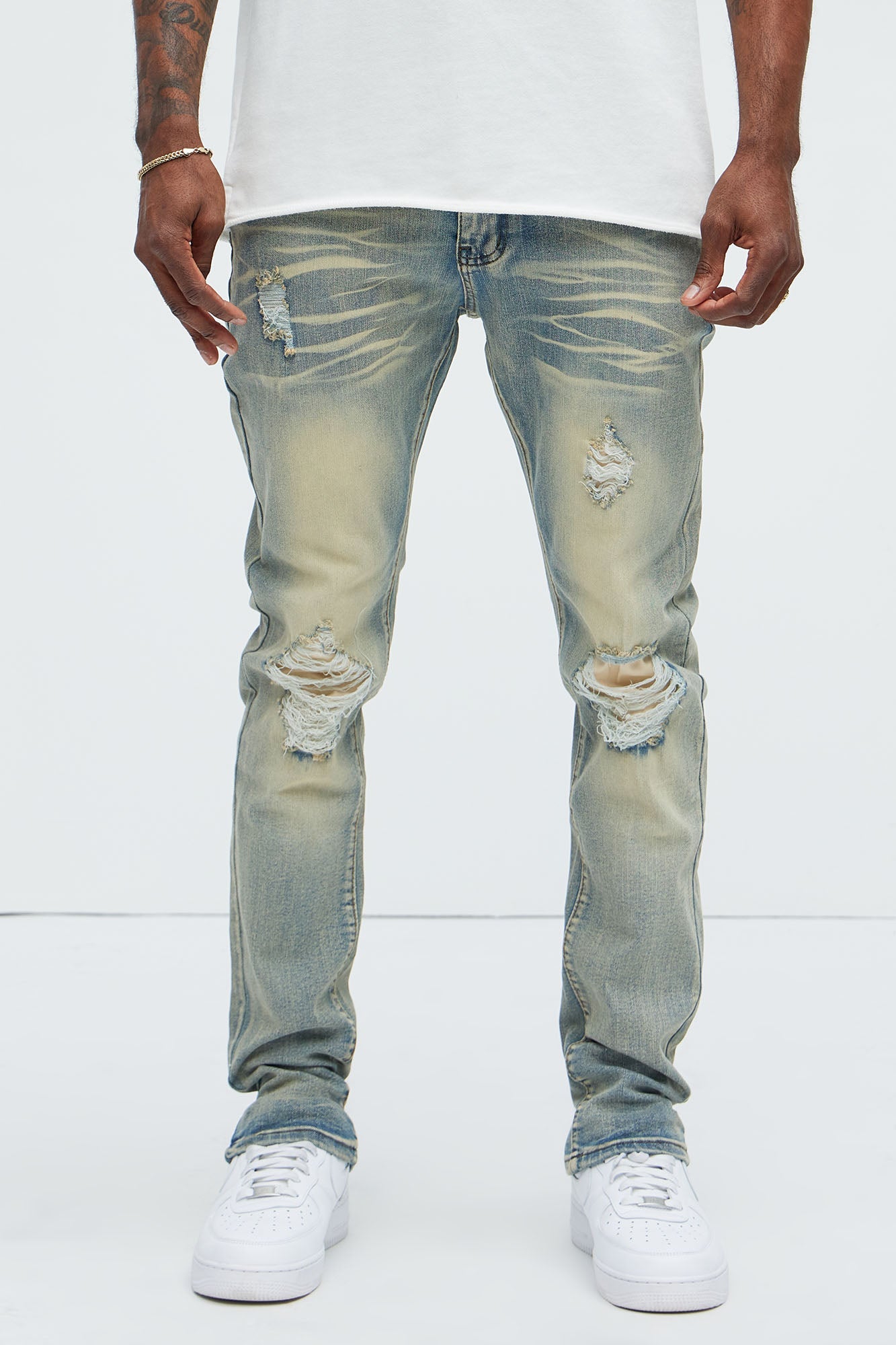 Get With Me Ripped Stacked Skinny Jeans - Vintage Wash image 1