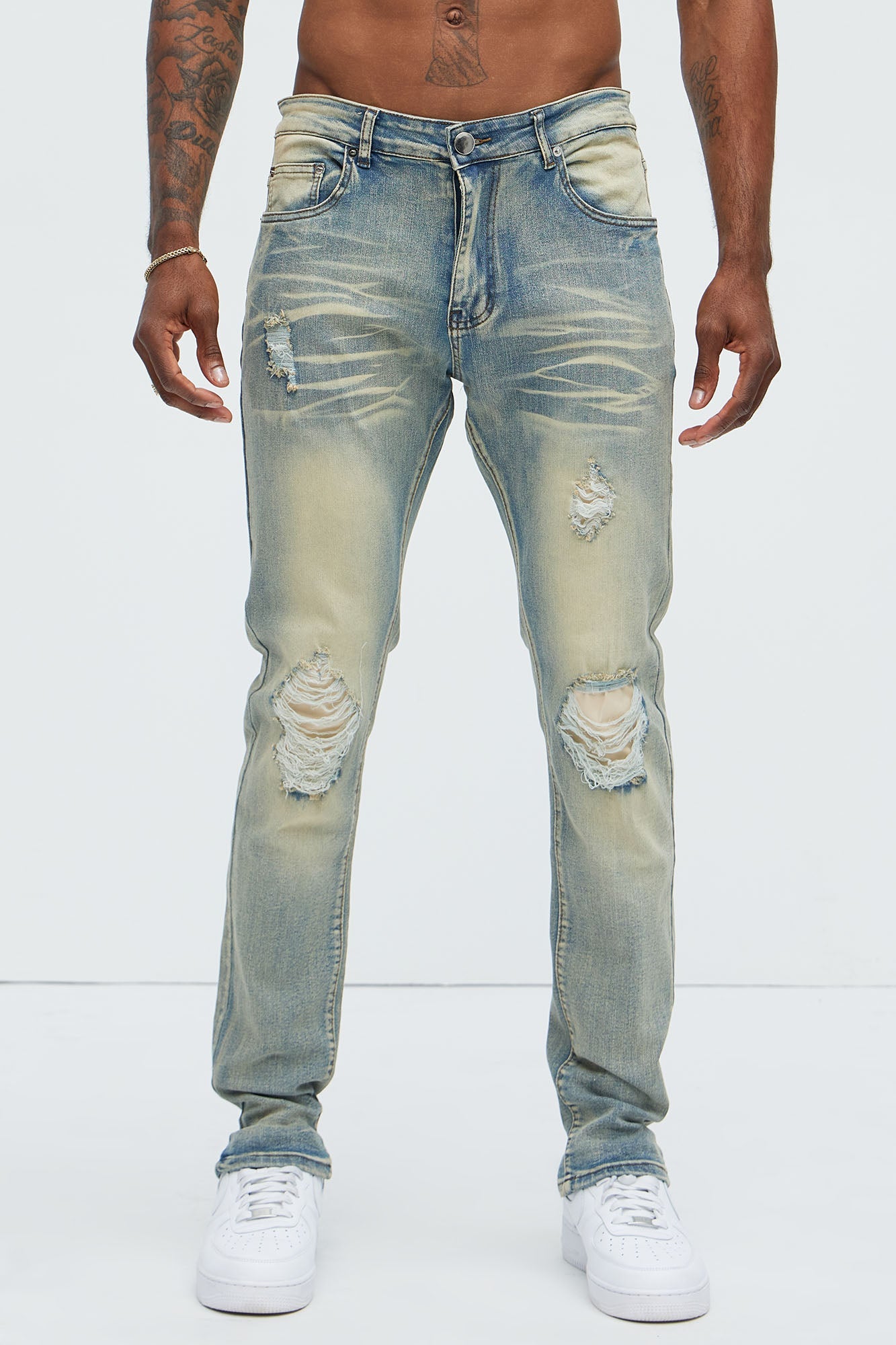 Get With Me Ripped Stacked Skinny Jeans - Vintage Wash image 4