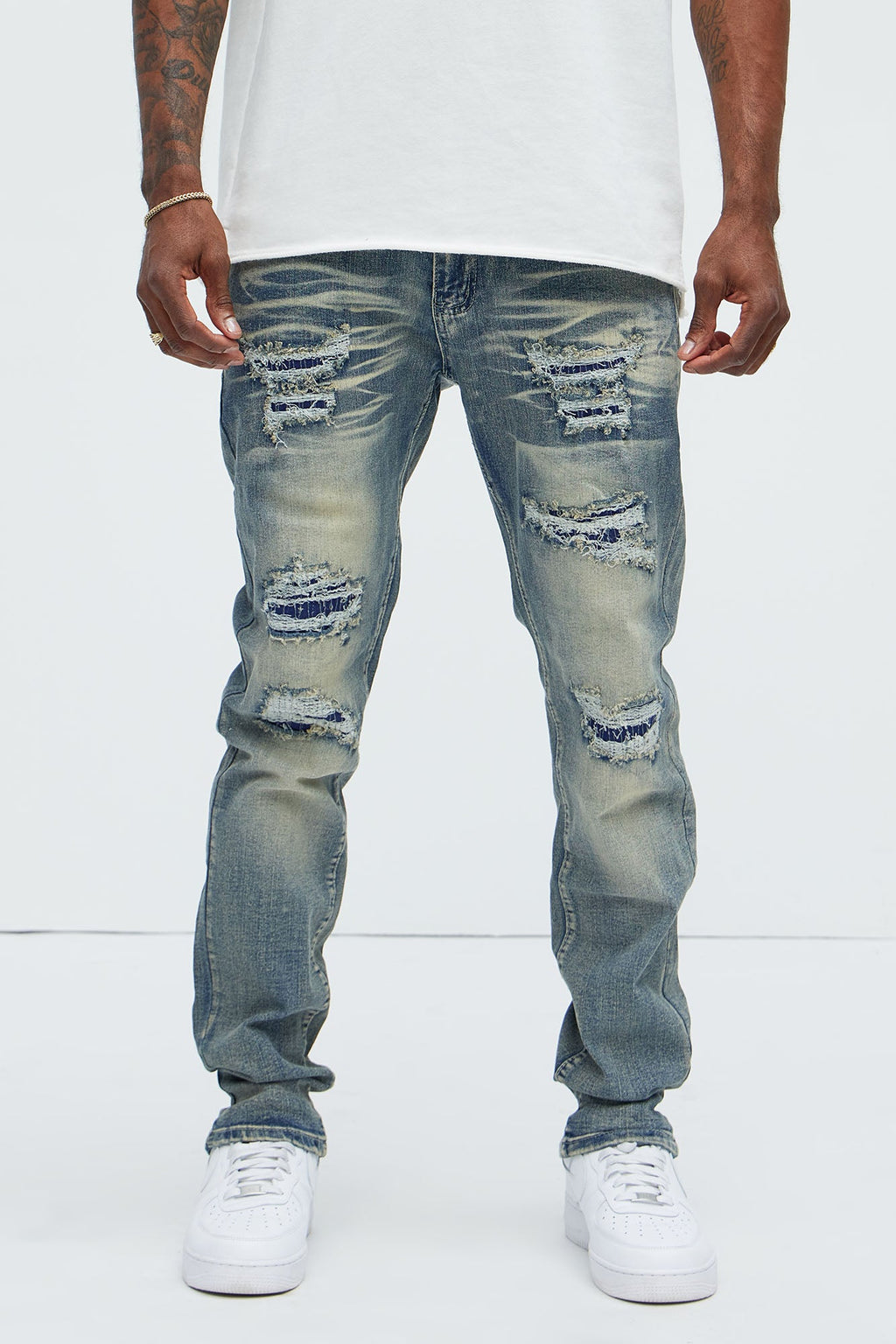 Come My Way Ripped Stacked Skinny Jeans - Dark Wash image 1