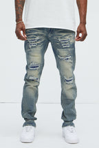 Come My Way Ripped Stacked Skinny Jeans - Dark Wash image 1