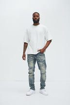 Come My Way Ripped Stacked Skinny Jeans - Dark Wash image 2