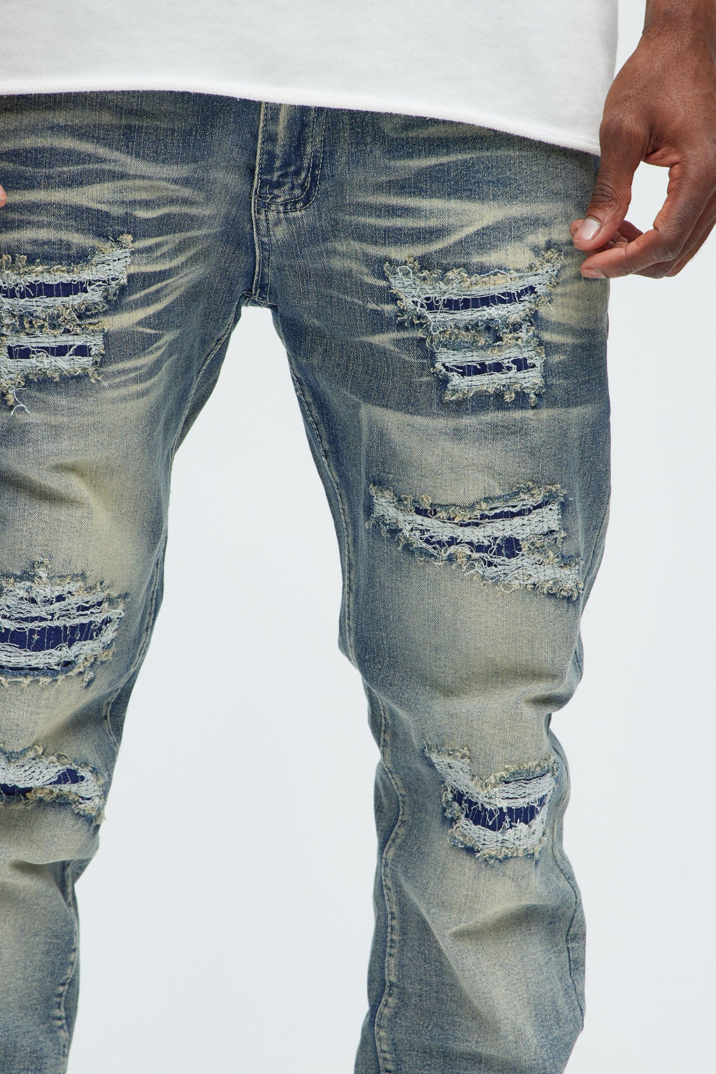 Come My Way Ripped Stacked Skinny Jeans - Dark Wash image 3