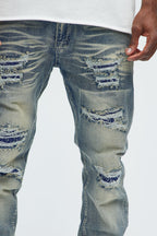 Come My Way Ripped Stacked Skinny Jeans - Dark Wash image 3