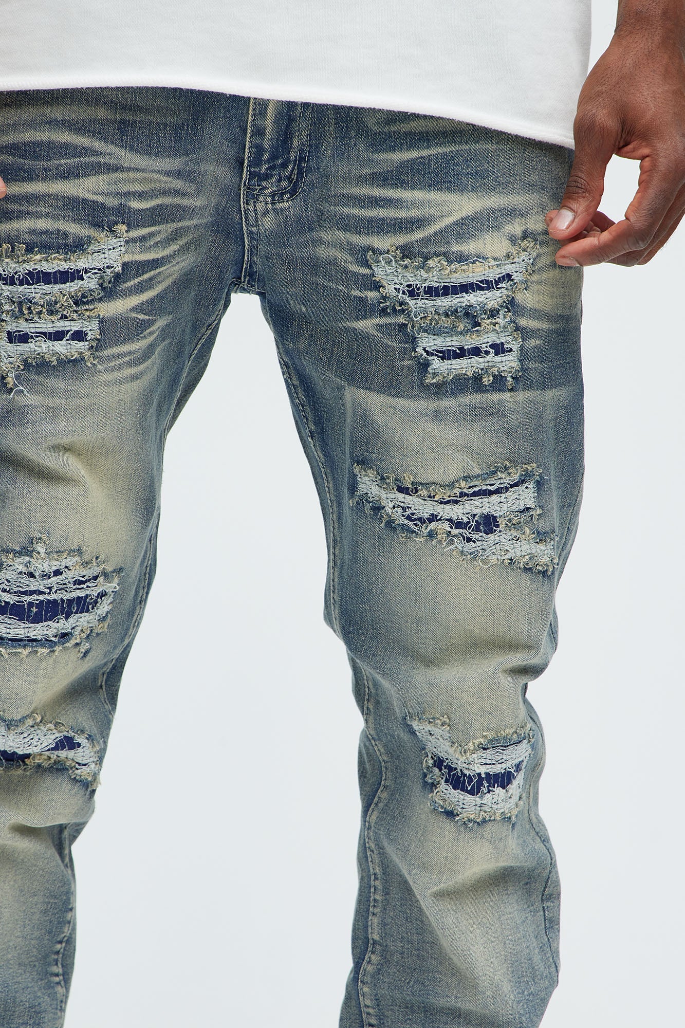 Come My Way Ripped Stacked Skinny Jeans - Dark Wash image 3